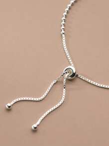 HuooNew 1pc 925 Sterling Silver Bead Adjustable Pull Bracelet, Elegant For Women Daily Wear