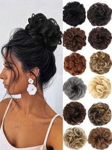 Messy Bun Hairpiece Elastic Wavy Curly Bun Elastic Hair Extension Synthetic Hairpiece Suitable For Women Girls