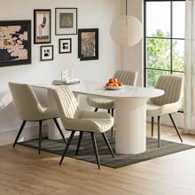 Dining Chairs Set Of 2 | Upholstered Chairs With 5 Cm Seat Cushions • Artificial Fabric Dining Chair • Kitchen Chair With Backrest • Modern Armchair • Metal Legs, Beige - 米色 - 查看 2