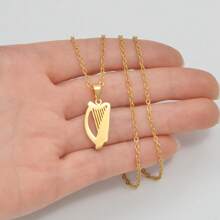 1 Stück Irische Harfe Anhänger Halskette für Damen, Schmuck aus Edelstahl, Musikinstrument aus Irland