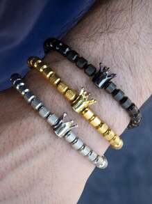 1 pulsera de hombre con diseño de corona, de acero inoxidable, ajustable, de color negro/plateado/dorado, hecha a mano, resistente a los arañazos, regalo para el Día de San Valentín, Día del Padre, primavera 2025