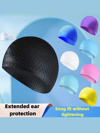 قبعة السباحة السيليكونية الكبيرة - مريحة للرجال والنساء - تصميم أرغونومي أحادي الجنس - طقم عالي الجودة 1 قطعة، ضروريات الشاطئ، اكسسوارات الشاطئ، طفاية حمام السباحة