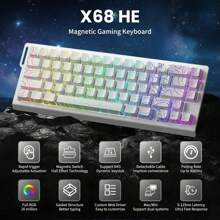 ATTACK SHARK X68 HE 60% Wired Gaming Keyboard Rapid Trigger,Actuation Point Adjustable,Magnetic Switch 8K Polling Rate,PBT Keycaps For Win,RGB Mechanical Keyboard With Coiled Cable - Trắng chuyên nghiệp - Xem 1