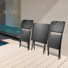 Balcony Furniture Rattan Set 3-Piece, 1 Folding Table And 2 Chairs, Balcony Furniture Foldable, Bistro Garden Furniture - 黑色 - 查看 4