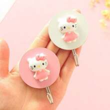 Sanrio 2pcs/Set Hello Kitty Cartoon Cute Wooden Strong Adhesive Wall Hook, Creative No-Drill Hooks For Keys, Towels, Bathroom & More Gifts Birthday Graduation