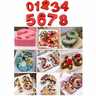10-Inch Baking Mold, Big Digital Mold 3D Cake Mold, Big 0-9 Cake Dish Number Baking Silicone Mold For Birthday, Festival, Wedding Anniversary (Red) - Rich Quantity: You Will Receive 9 Cake Molds For Baking, Including Arabic Numerals 0, 1, 2, 3, 4, 5, 6, 7 And 8, Where 6 And 9 Are Universal, Sufficient In Quantity To Meet Your Daily Use And Replacement Needs.