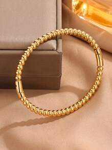1 pièce Bracelet jonc avec fermoir en anneau O en acier inoxydable de style européen, texture en acier au titane. Polyvalent, convient pour un port quotidien, cadeau de la Saint-Valentin, pour maman, fête des mères - bracelet de perles boule - Voir 6