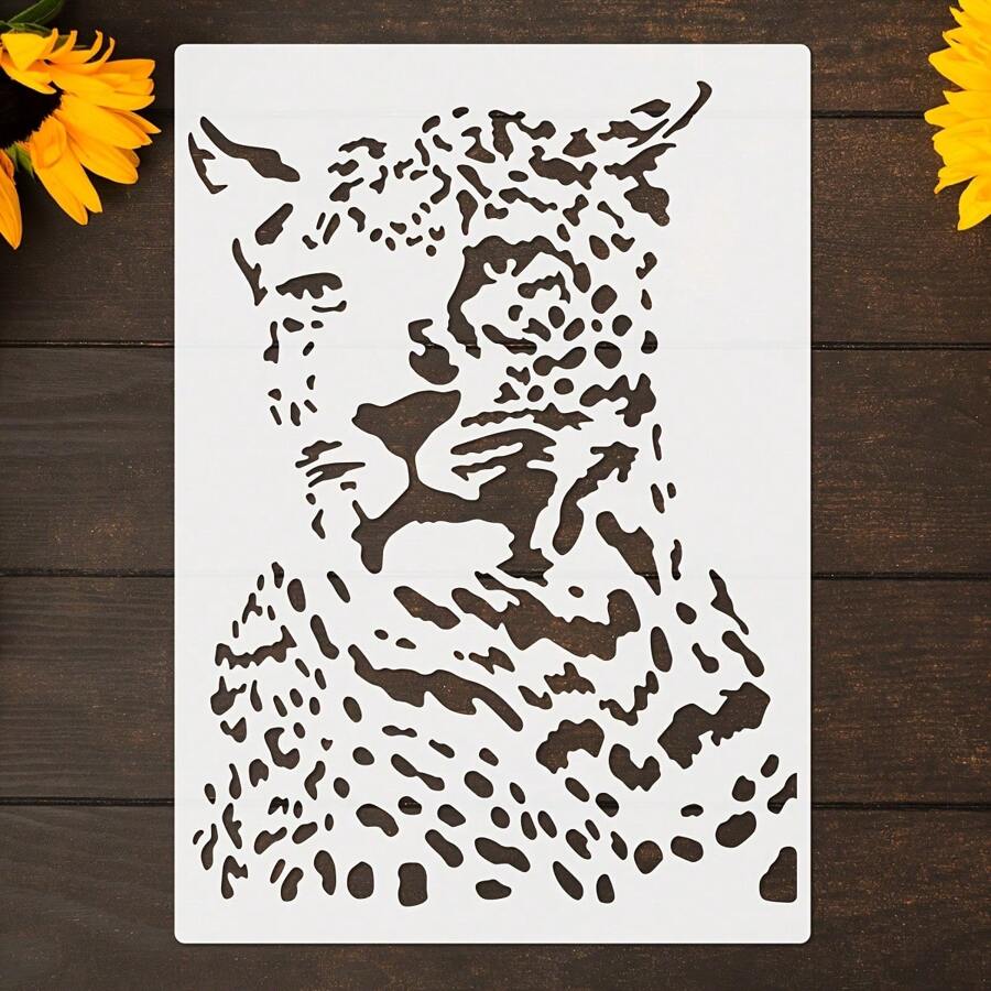 1pc Leopards Pattern Hollow Template Animal Leopard Painting Template For Fabric, Picture Frame, Wall, Crafts DIY Spray Painting Leaking Printing Plate