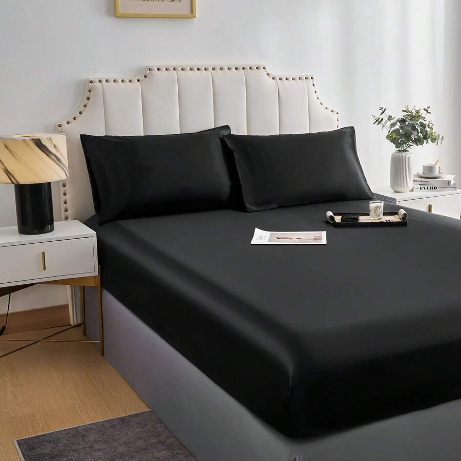 2 件装丝质缎面枕套，适用于头发 - 带信封封口的缎面枕套，升级版缎面，类似于丝绸枕套，适用于皮肤，柔软枕套， - 黑色 - 查看 1