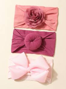 3pcs/Set Cute Big Bowknot Elastic Crease-Free Hairband Set, Suitable For Daily Wear, For Infants