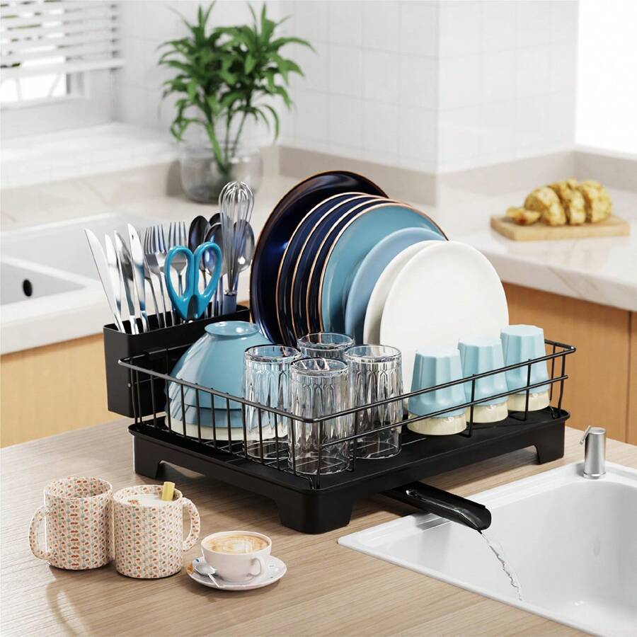 Égouttoir à Tasses RÉGLABLE - 7 Emplacements, Fond Antidérapant - Pour Tasses, Verres, Bouteilles - Blanc Ou Gris