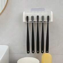 Bathroom Wallmount Toothbrush Holder With Cover 5 Slots Without Drilling Home Bathroom Self Adhered Toothbrush Storage Racks Bathroom Decor Summer - Green - View 5