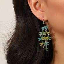 新款 1 对时尚简约波西米亚流苏挂钩，绿蜻蜓长耳环，母亲节、节日、生日礼物、日常佩戴、精美珠宝、女士耳环 - 墨綠色 - 查看 2