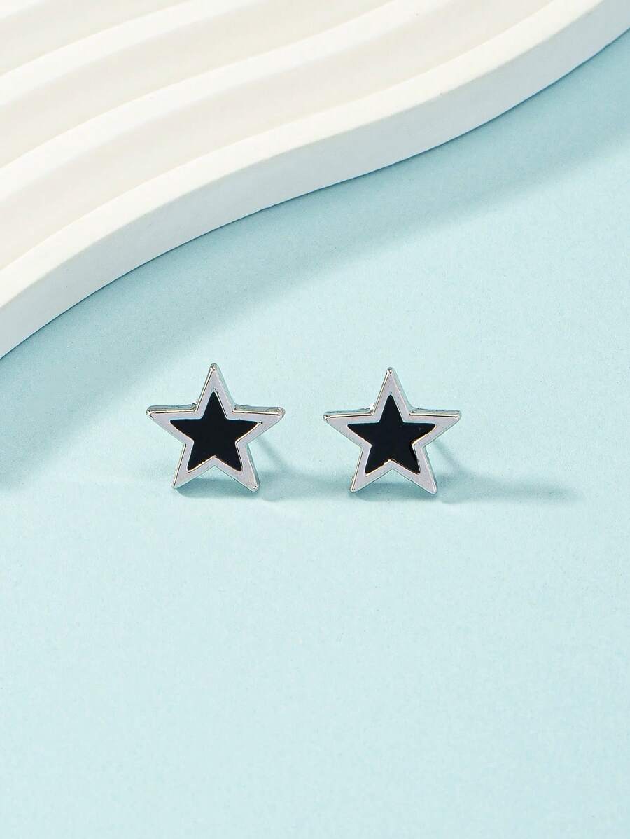 1 Pair Minimalist Fashion Star Shaped Stud Earrings, Suitable For Daily Wear And Parties