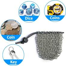 YOUSHARES Drawstring Game Dice Bag - Stainless Steel Chainmail Dice Pouch For Metal Polyhedral D&D Dice Set - Silver - View 5