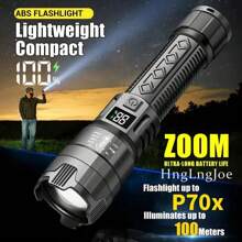 1pc Strong Light LED Flashlight,Portable Waterproof RechargeableTorch, Type-C Rechargeable Multifunctional Zoom Telescopic Flashlight For Outdoor Hiking Emergency Camping