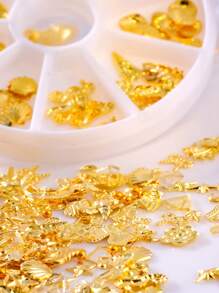 6-Grid Box Nail Rivet Decoration Accessories Golden Hollow Shape Decoration Shell Conch, Crescent Star And Heart-Shaped Diamond Crown For DIY Nail Decoration Handmade Creative Accessories