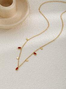 1 pieza Collar minimalista cuadrado de acero inoxidable con cristal de circonita cúbica, conjunto de joyas de moda, adecuado para uso diario, regalo único para mujeres