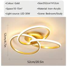 Lámpara de techo LED de lujo moderna para decoración del hogar, luces de techo en espiral, decoración de accesorios, blanco cálido/blanco frío, aluminio/gel de sílice, lámparas de techo negras/doradas de 52 cm con luz blanca LED/luz cálida para sala de estar, cocina, dormitorio, habitación de niños, comedor, pasillo, lámpara de pasillo, restaurante, cafetería, sala de clóset, pasillo, oficina moderna, decoración del hogar, lámparas de techo