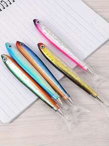 5pcs Fish Shaped Ballpoint Pens, Press-Type Cap, Medium Tip, Plastic Body, Rectangular Shape - Suitable For Teens And Adults - Great For School, Office And Entertainment - Unique Student Gift And Back To School Essential - Multicolor - View 5