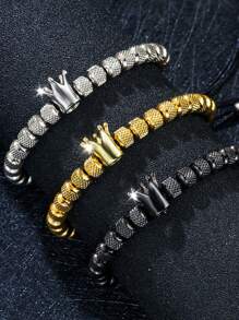 1 pulsera de hombre con diseño de corona, de acero inoxidable, ajustable, de color negro/plateado/dorado, hecha a mano, resistente a los arañazos, regalo para el Día de San Valentín, Día del Padre, primavera 2025