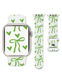 Correa de reloj de Apple de silicona con estampado de corazón y lazo rosa, compatible con Apple Watch Ultra/SE/8/7/6/5/4/3/2/1 de 38/40/41/42/44/45/49mm