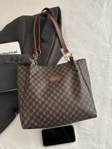 今年流行包包大容量单肩包PU女包2025新款女包欧美复古手提包 - 咖啡棕 - 查看 7