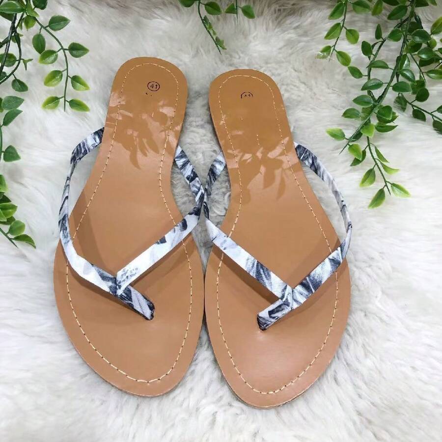 Women's Tie-Dye Casual Flat Flip Flops Sandals - Grey - View 1