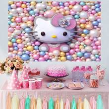 Sanrio 1 pièce Bannière décorative d'arrière-plan pour fête d'anniversaire avec chat boule de dessin animé mignon. Parfait pour décorer une salle de fête ou une chambre à coucher. Accessoires pour photobooth thème de dessin animé. Taille: 82,7 * 59,1 * 39,4 / 39,4 * 29,5 pouces