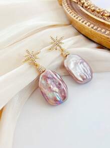 一对女士巴洛克仿珍珠S925银针耳环，原创小众设计，手工艺术风格精致仿珍珠耳环，温柔优雅耳环，轻奢 - 彩色 - 查看 3