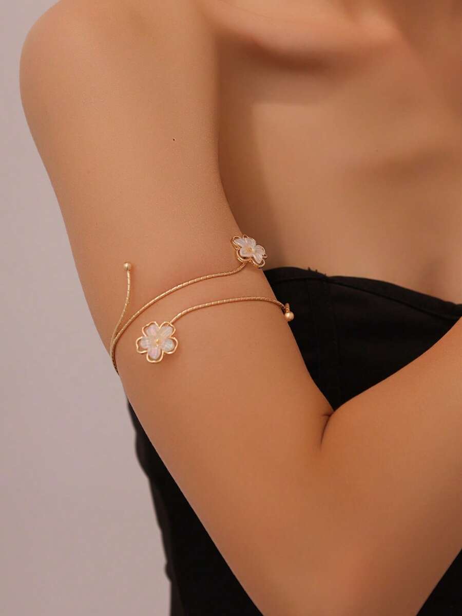1pc Women's Fashion Floral Armband, Minimalist & Versatile, Suitable As Sister Or Girlfriend Gift - Multicolor - View 1