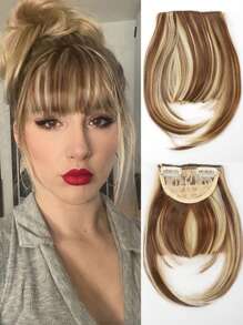 Clip de flequillo, clip francés de pelo sintético natural grueso y peluca completa con flequillo recto y patillas para mujeres y niñas, accesorio de pelo rubio de 6 pulgadas