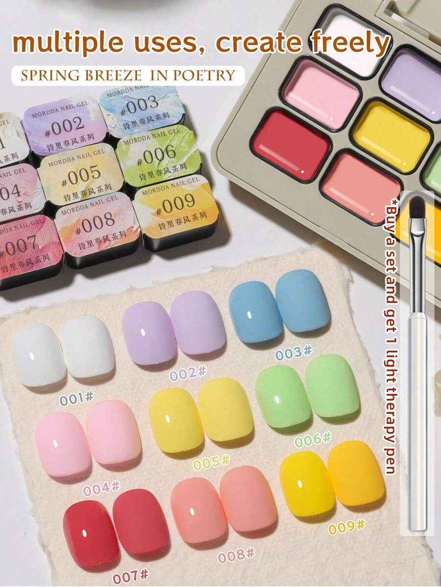 9 Colors Spring Breeze In Poetry Solid Gel Nail Polish Gradient Semi Permanent Soak Off UV LED Nail Art Gel Varnishes For Nails Salon - 彩色 - 查看 1