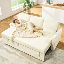 Merluxy Reversible Pull-Out Sectional Sofa Bed Sleeper With Chaise And Hidden Storage, 3-Seat Modern Couch For Space-Saving Apartment Living Room Setup - 白色 - 查看 3