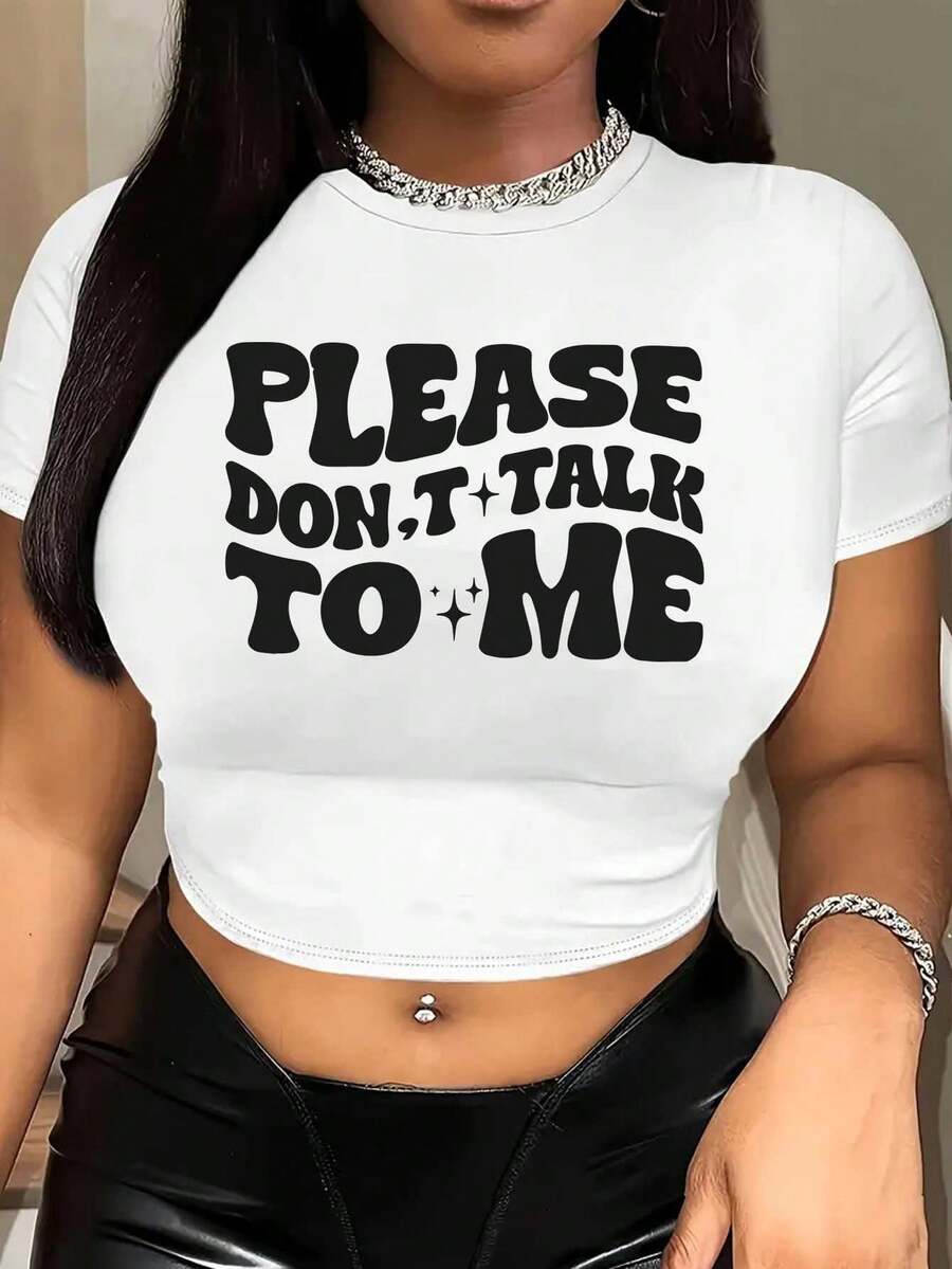 Letter Printed Short T-Shirt, Y2K Spring And Summer Short-Sleeved Crop Top, Women's