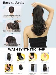 Extensión de cola de caballo con clip, extensión de cabello de cola de caballo de 12 pulgadas de largo, ondulada, suave, de aspecto natural, pieza de cabello sintético de buena calidad para mujeres, uso diario en fiestas (dorado) - Dorado - Ver 7