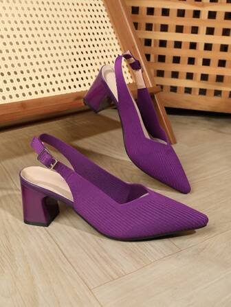CHARLESKEITHSpring Chunky Heel Women's Sandals Purple Pointed Heels Date Party Fall Shoes Holiday Holiday Commuter Shoes