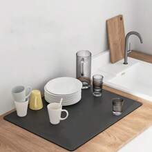 1 pieza Alfombrilla de secado de platos de unicolor, alfombrilla antideslizante, absorbente y resistente al desgaste para máquina de café, alfombrilla de lodo de diatomeas suave para drenaje, alfombrilla para barra de restaurante, alfombrilla para mascotas, alfombrilla para vajilla, alfombrilla para baño, alfombrilla para encimera, con decoración de mesa, suministros de cocina para el hogar