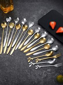 Mirror Polished Dessert Cutlery Set, Dessert Spoon, Ice Cream Spoon, Coffee Spoon For Dessert Table Decoration, Coffee Spoon Set With Tray, Swan Spoon And Fork Tray, Spoon Coffee Counter Organiser, Home Kitchen Holiday Gifts - Multicolor - View 1