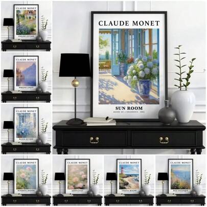 1pc Beroemde Tekening Kunst Claude Monet Prints En Poster Vintage Kleurrijke Binnenplaats Bloem Schilderachtig Zeegezicht Canvas Schilderij Woondecoratie Geen Lijst