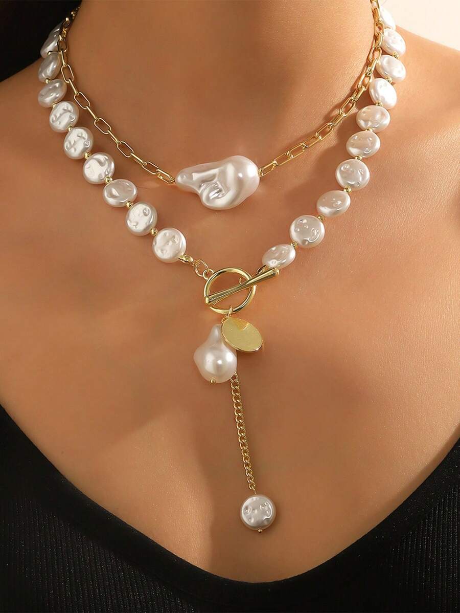 1 件优雅铜合金巴洛克珍珠项链，女士珠宝礼物 - 彩色 - 查看 1