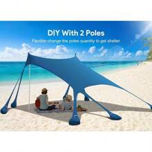 Osoeri Beach Tent, Camping Sun Shelter UPF50+ With 8 Sandbags, Sand Shovels, Ground Pegs & Stability Poles, Outdoor Shade Beach Canopy For Camping Trips, Fishing, Backyard Fun Or Picnics - Navy Blue - View 7