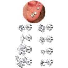 AVYRING 6PCS/8PCS Silver Gold Cartilage Earring Flat Back Earrings Flat Back Stud Earrings Flatback Stud Earrings Helix Tragus Earrings Screw Back Earrings For Women Earrings For Cartilage Jewelry - Multicolor - View 16