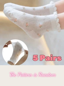 5 双春夏透气网眼可爱粉色花朵和蝴蝶结公主风格女童袜子 - 粉色 - 查看 3