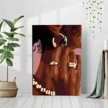1pc Framed Canvas Poster Black Art Girl Art Woman Wall Art Canvas Paintings Ideal Gift For Bedroom Living Room Corridor Wall Art Wall Decor Room Decoration - 彩色 - 查看 3