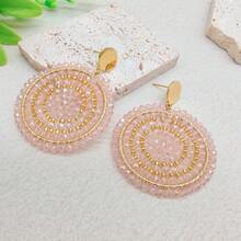 Pendientes de moda de estilo bohemio hechos a mano con diseño circular, pendientes de botón de acero inoxidable adecuados para uso diario o de fiesta de las mujeres