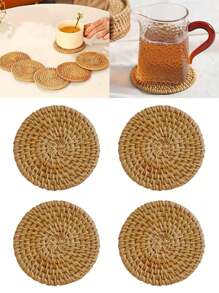 1/4/6 piezas Posavasos de ratán hechos a mano, manteles aislantes tejidos de bambú, resistentes al calor, para utensilios de cocina y comedor, juegos de té, adecuados para bodas, festivales y fiestas de mesas