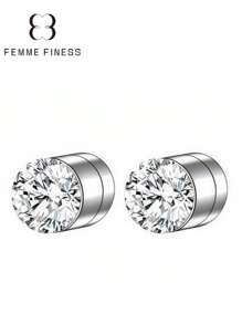 Femme Finess Juego de pendientes magnéticos de acero inoxidable para hombres y mujeres, estilo AB, de doble cara, sin perforación, con combinación de pendientes de pareja, circonita cúbica hipoalergénica de 5-8 mm
