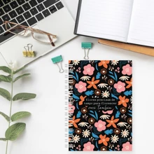 A5 Notebook 100 Sheets Lined Sketchbook Drawing School Hardcover Notebooks - Floral negro - Ver 7