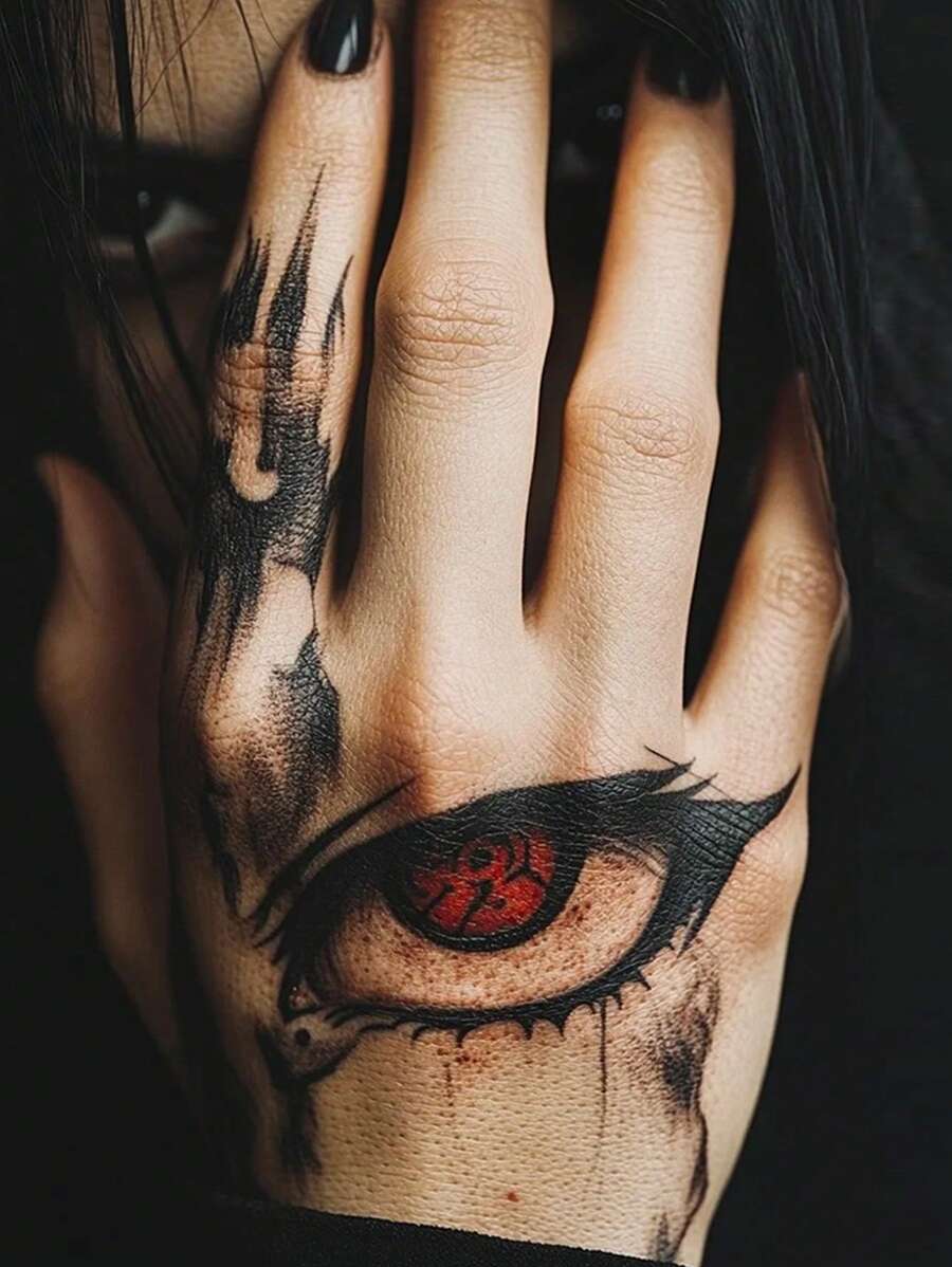 Set de 5 pegatinas de tatuaje simulado colorido, sexy y de larga duración con ojos rojos siniestros, aptas para uso de hombres y mujeres
